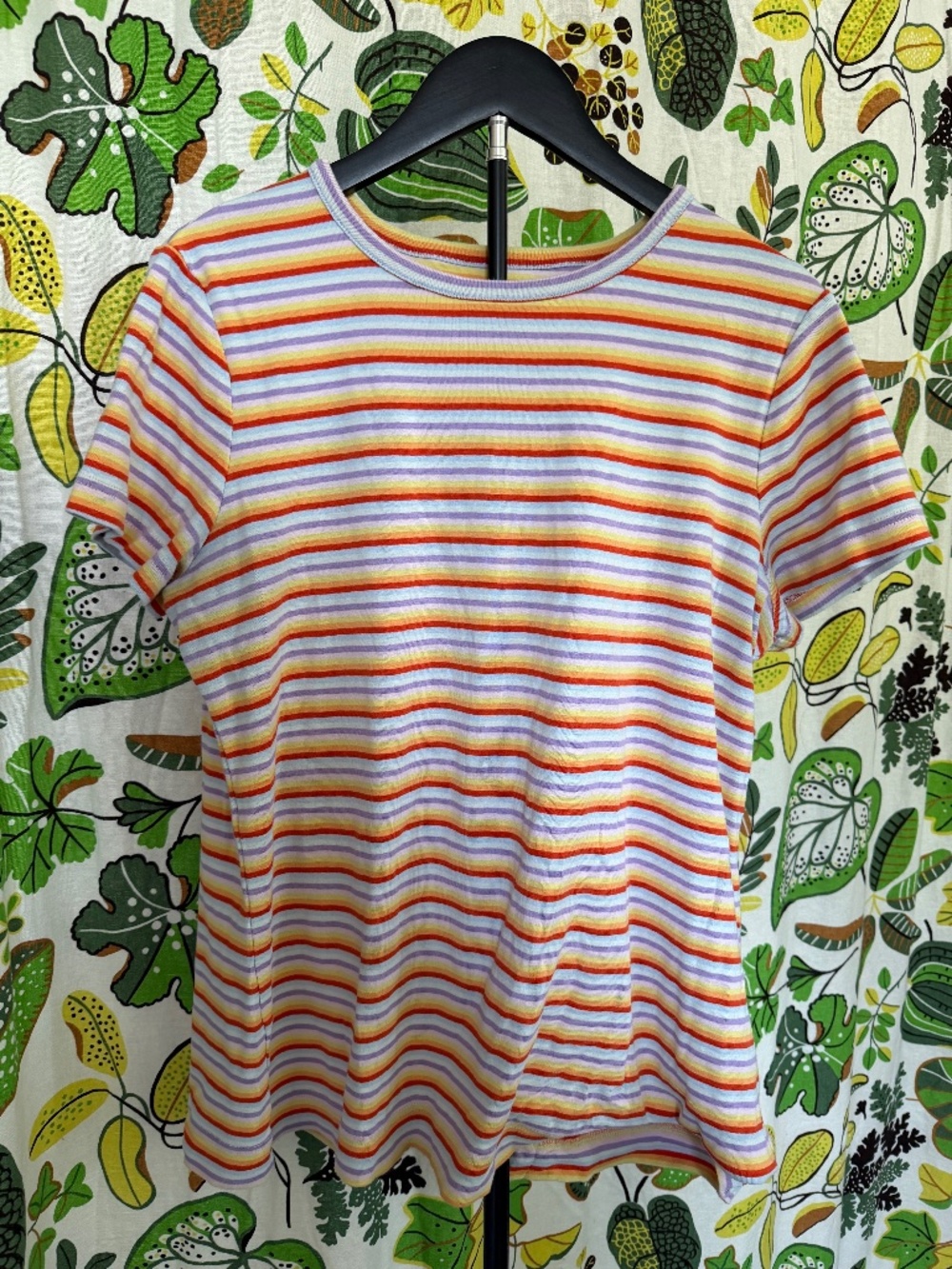 Duluth Trading Co Longtail T Size L Rainbow Stripe Short Sleeve Cotton Tee